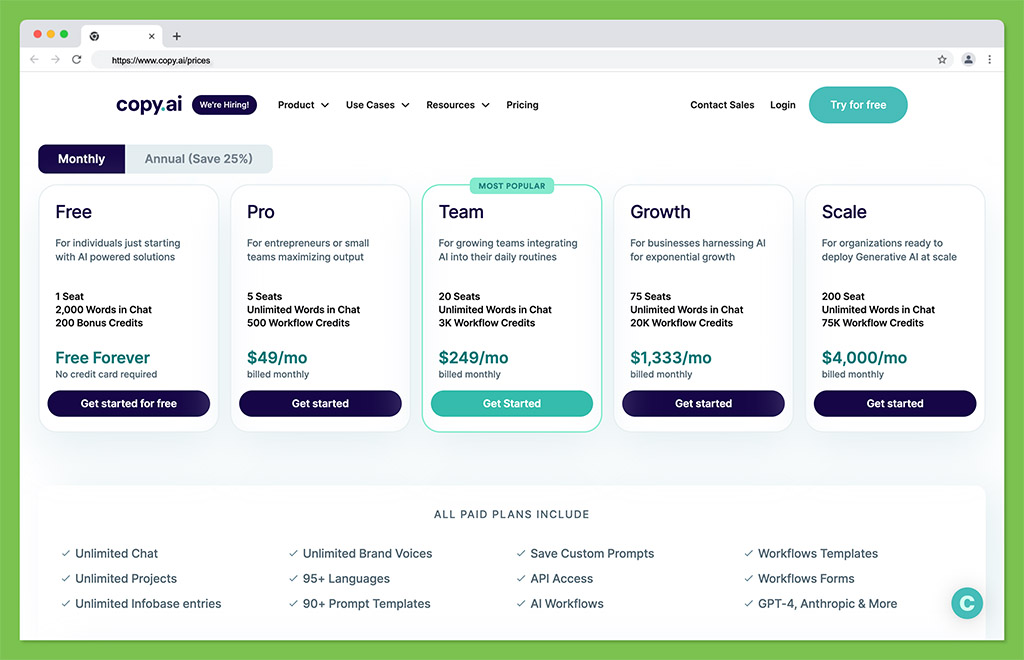 copy ai pricing