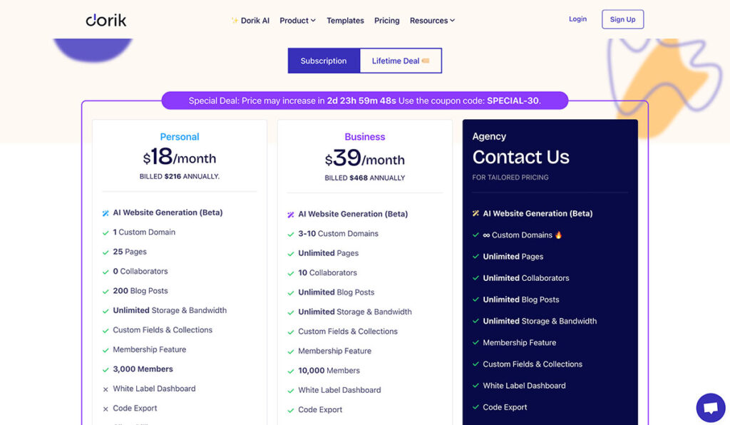 dorik ai pricing
