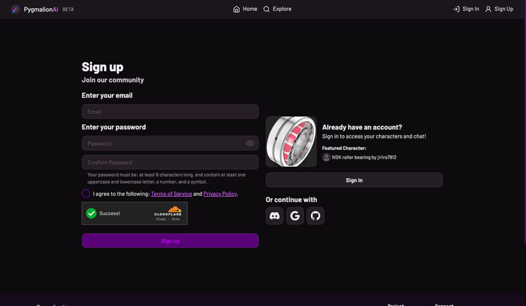 PygmalionAI signup