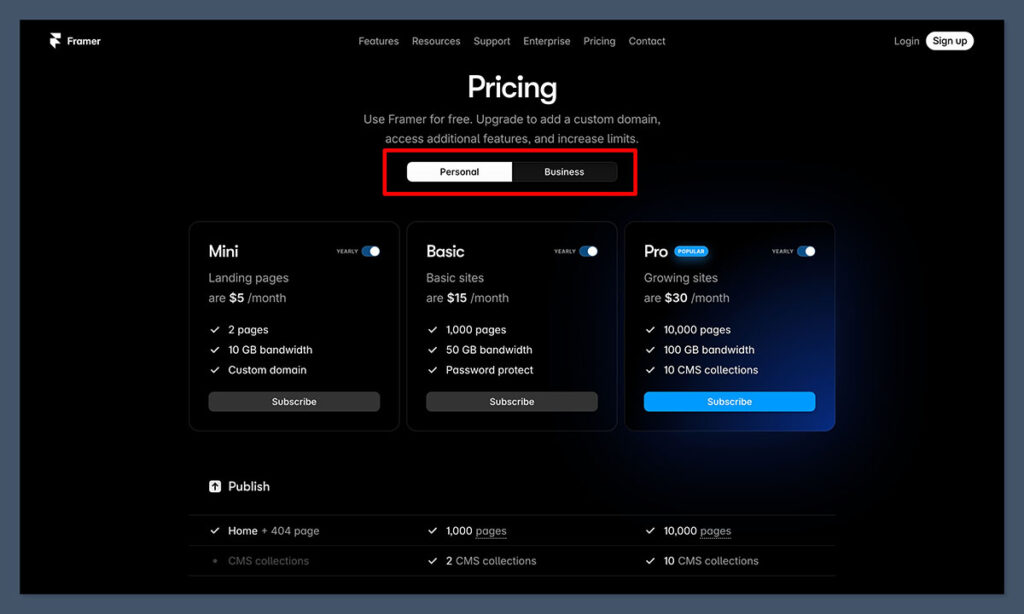 framer ai personal pricing